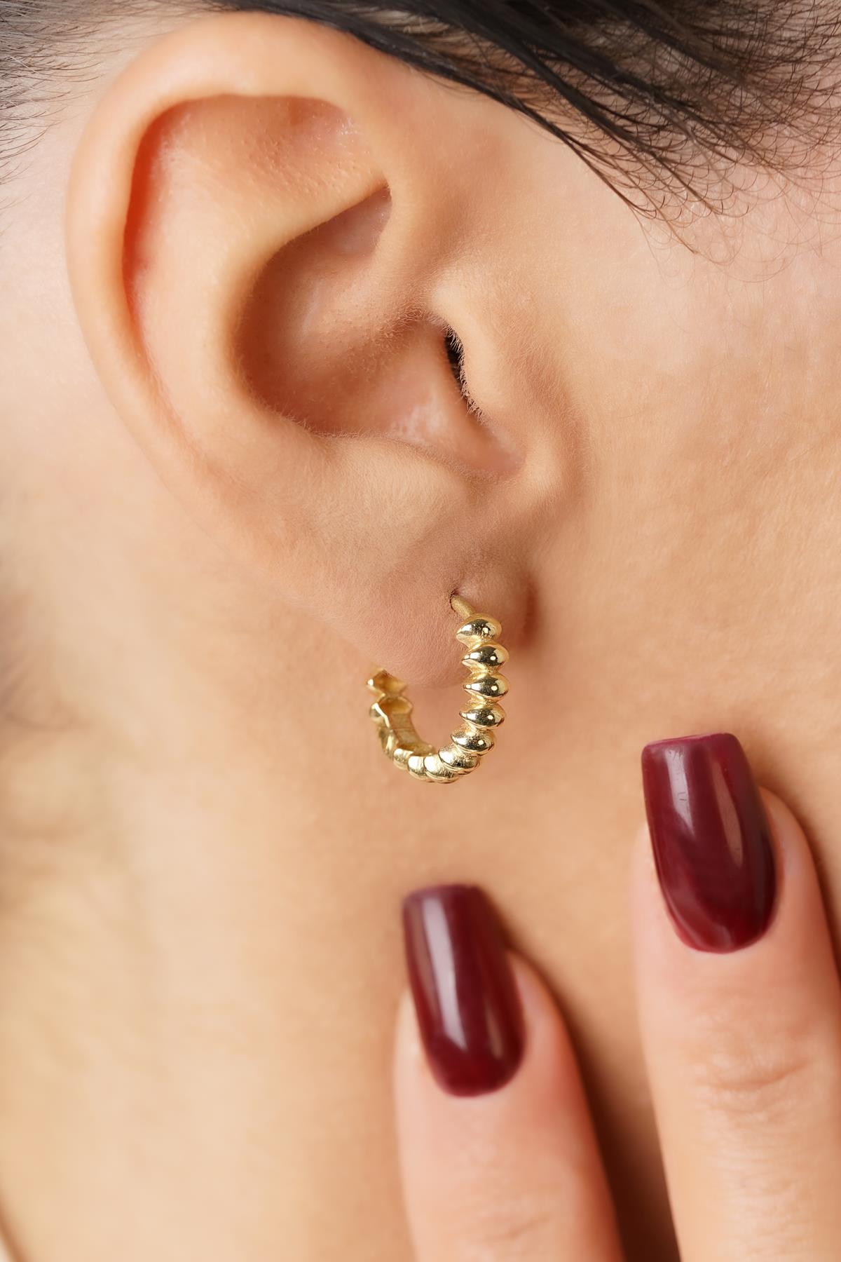 14K Gold Oval Beaded Hoop Earrings