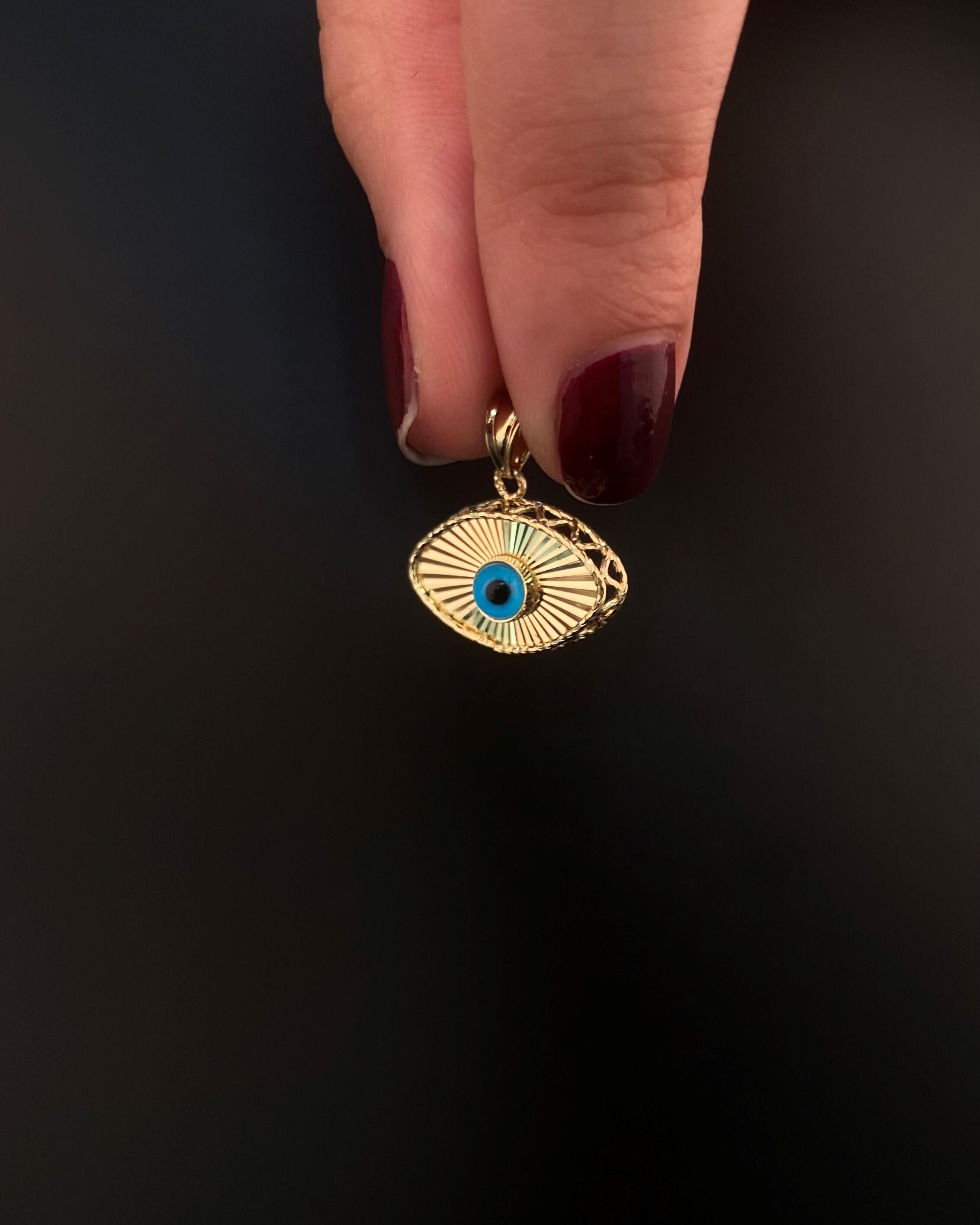 14K Gold Oval Bright Evil Eye Charm