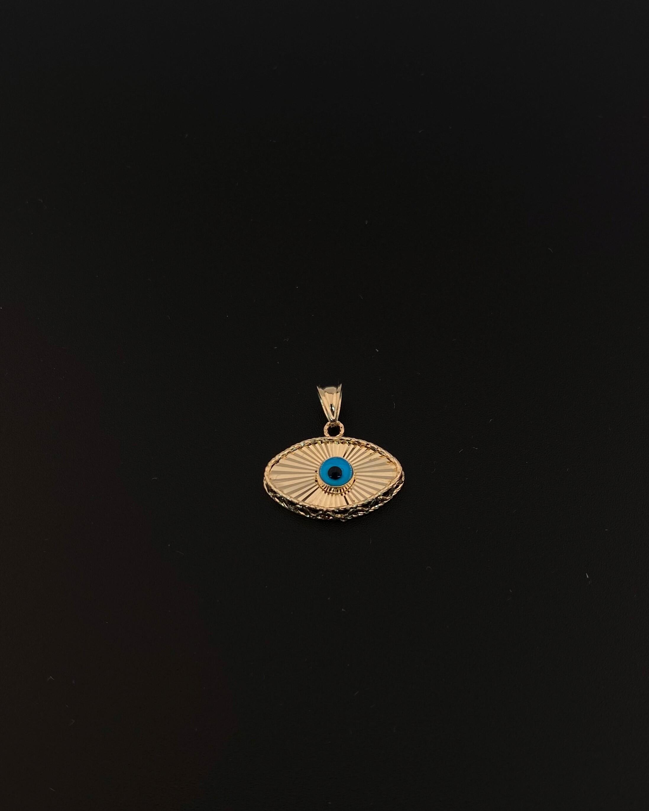 14K Gold Oval Bright Evil Eye Charm