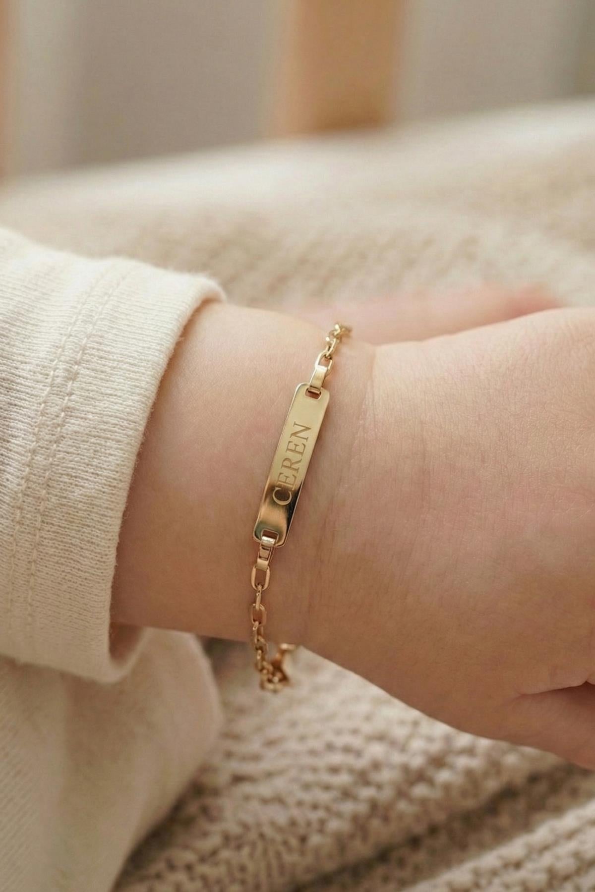 14K Gold Oval Paperclip Baby ID Bracelet