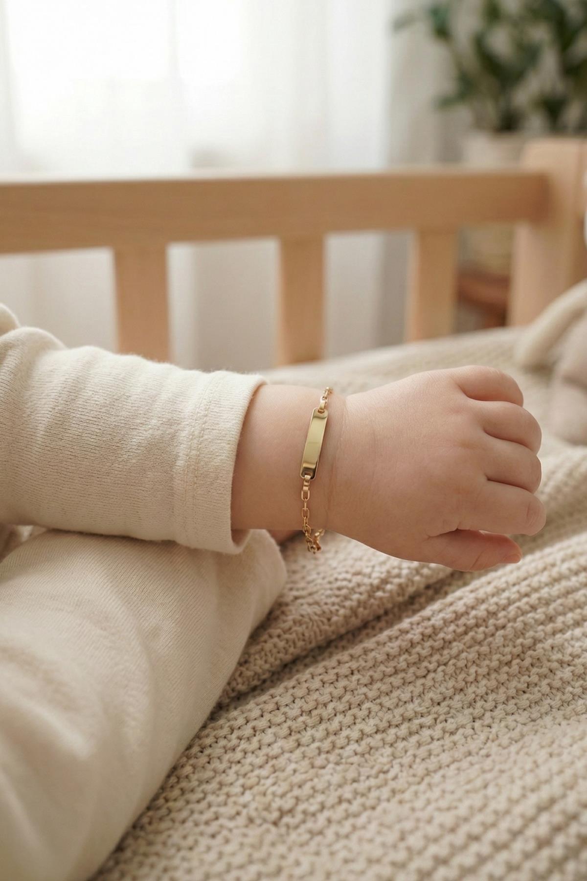 14K Gold Oval Paperclip Baby ID Bracelet