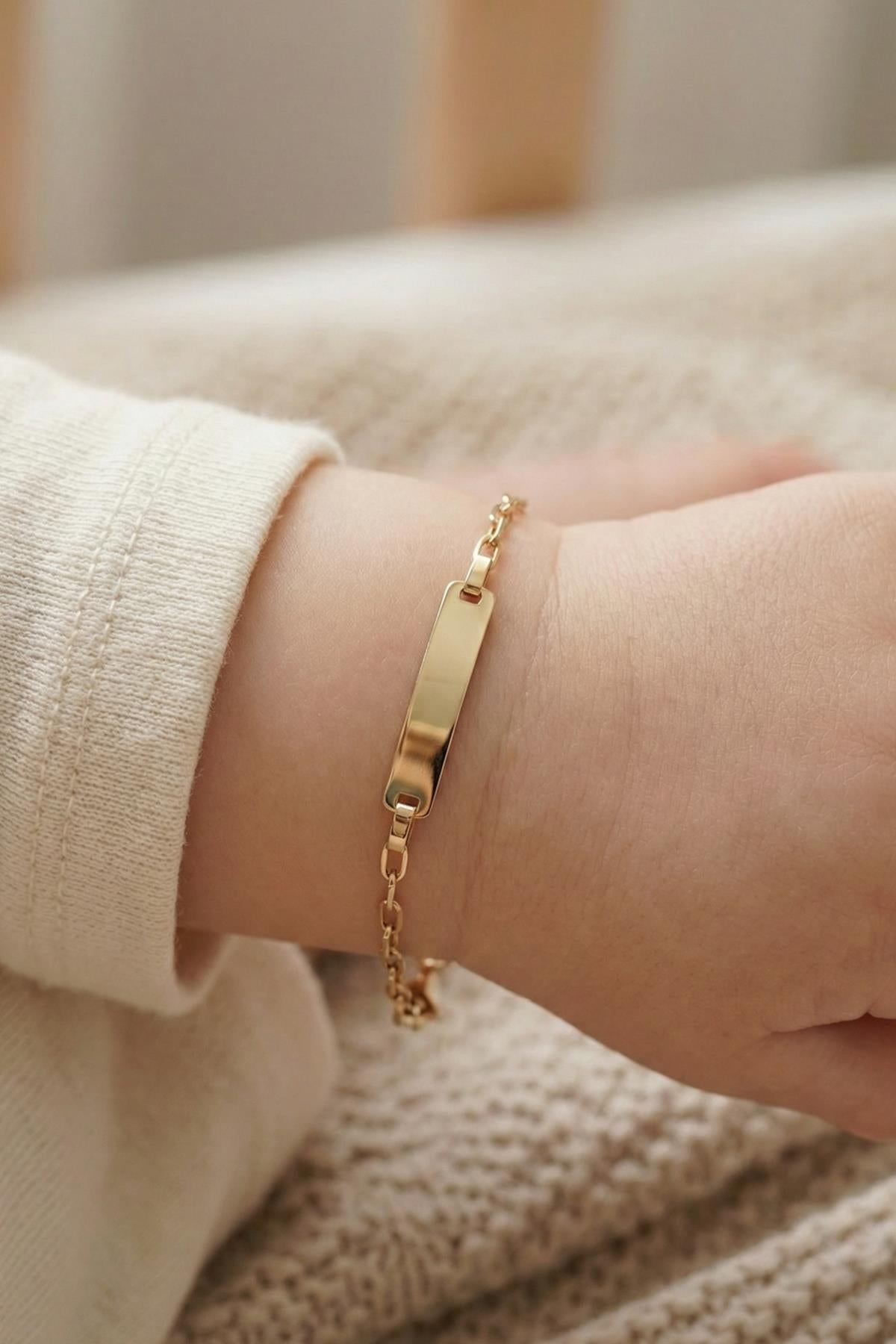 14K Gold Oval Paperclip Baby ID Bracelet