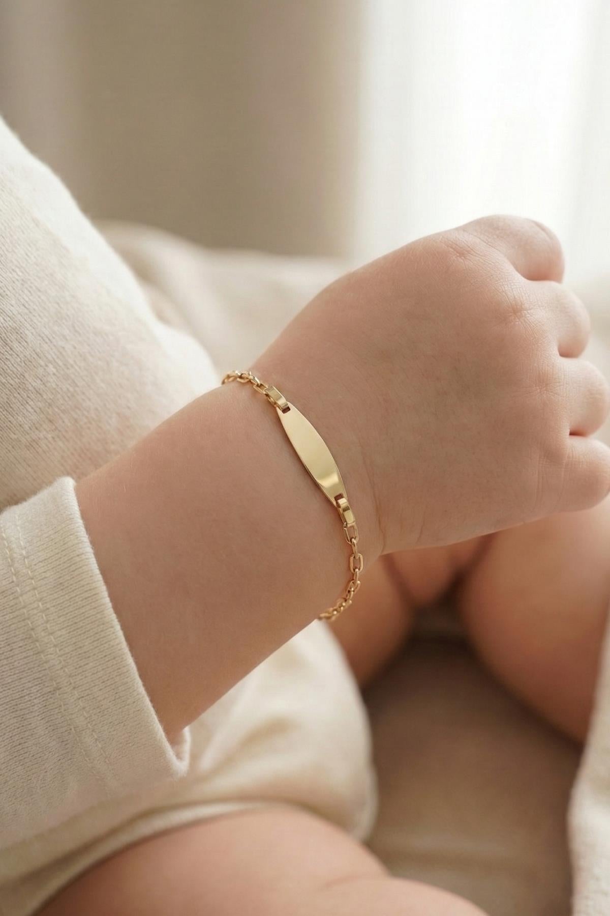 14K Gold Oval Paperclip ID Bracelet for Kids