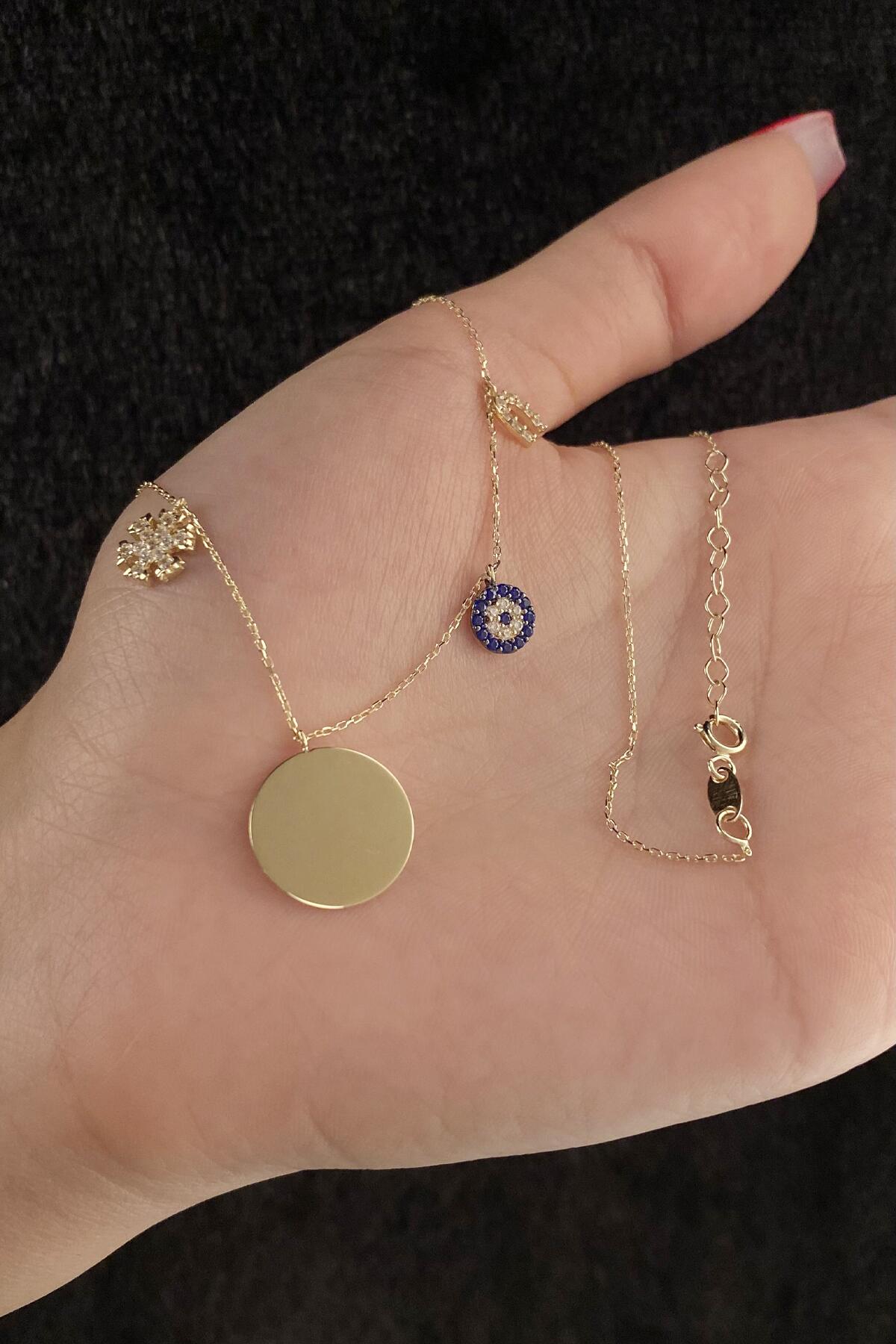 14K Gold Oval Plate Lucky Charms Necklace