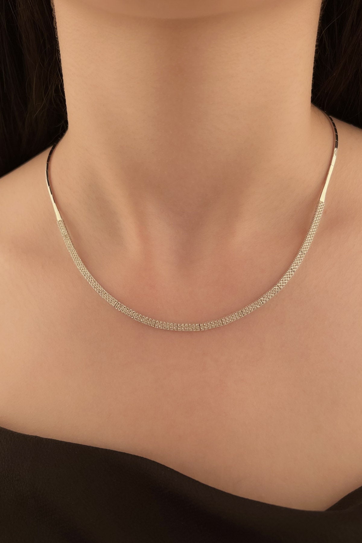 14K Gold Oval Shape Tennis Necklace