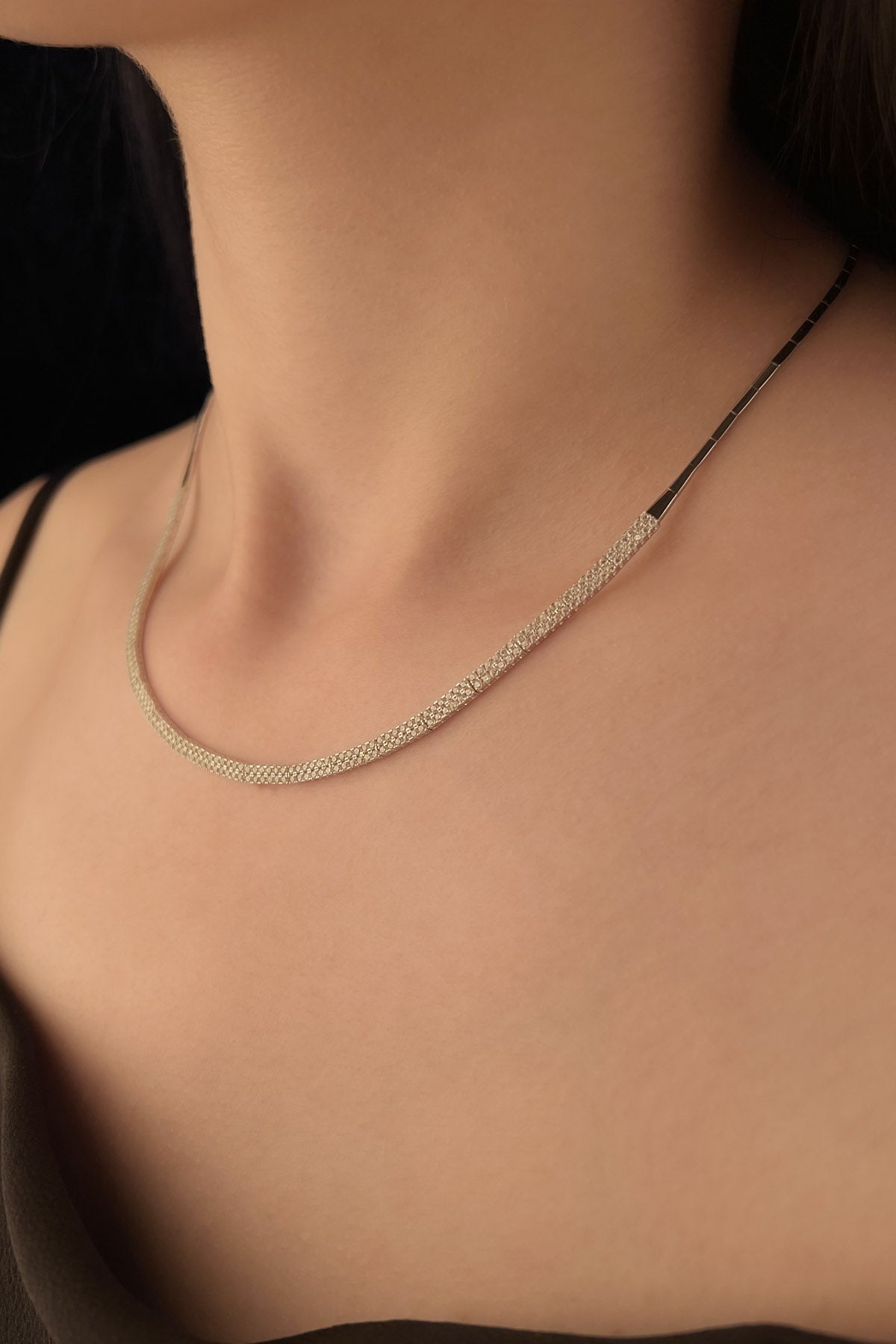 14K Gold Oval Shape Tennis Necklace
