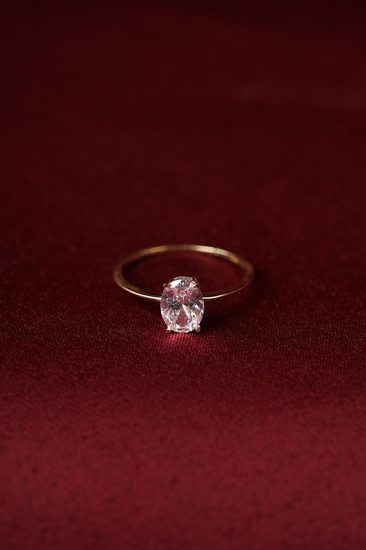 14K Gold Oval Solitaire Ring