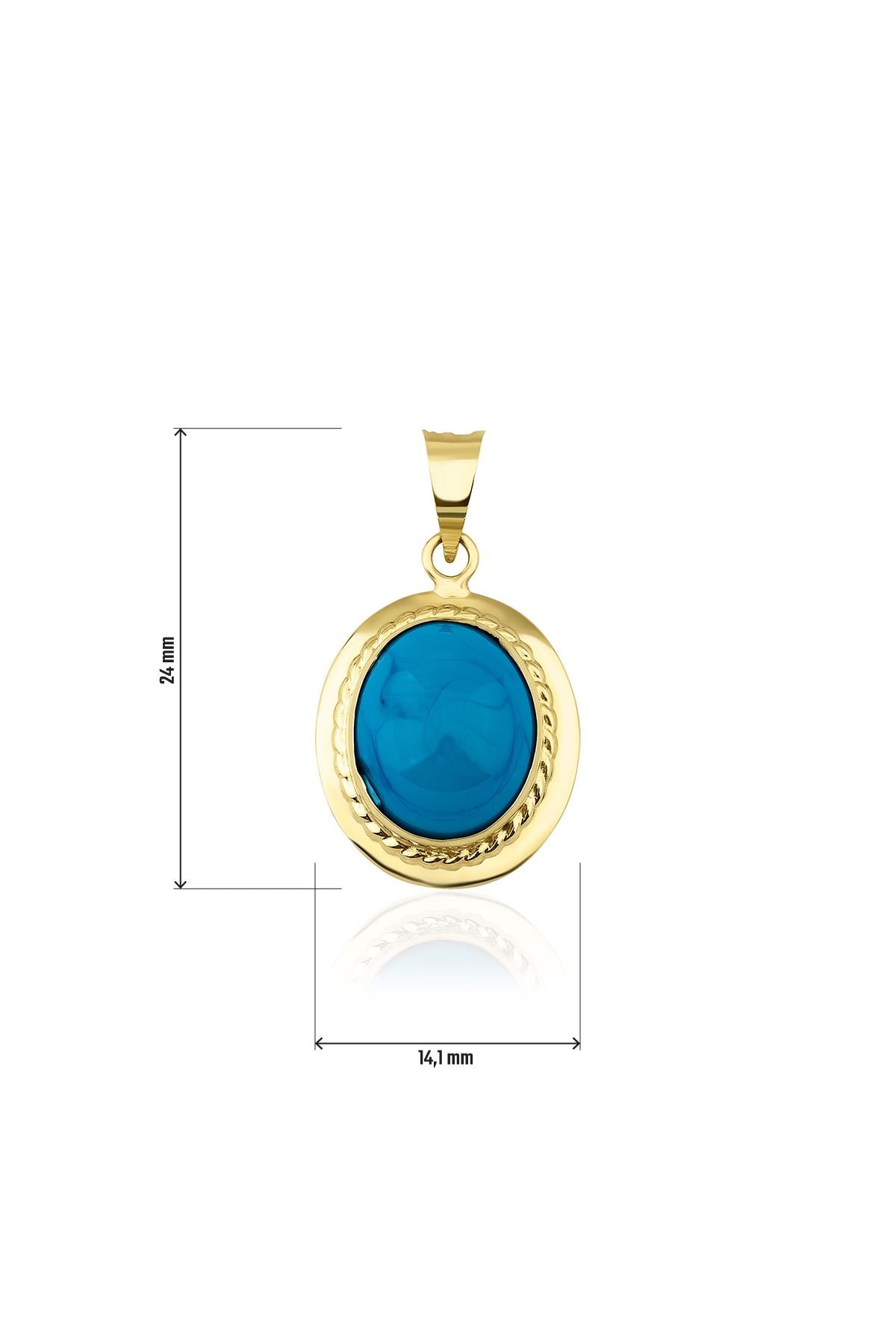 14K Gold Oval Turquoise Stone Charm