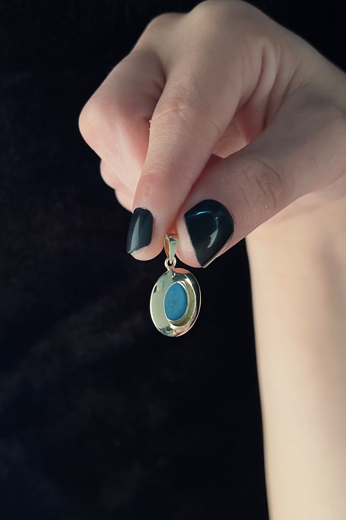 14K Gold Oval Turquoise Stone Charm