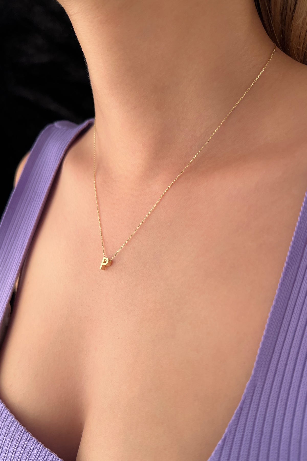 14K Gold P Initial Necklace