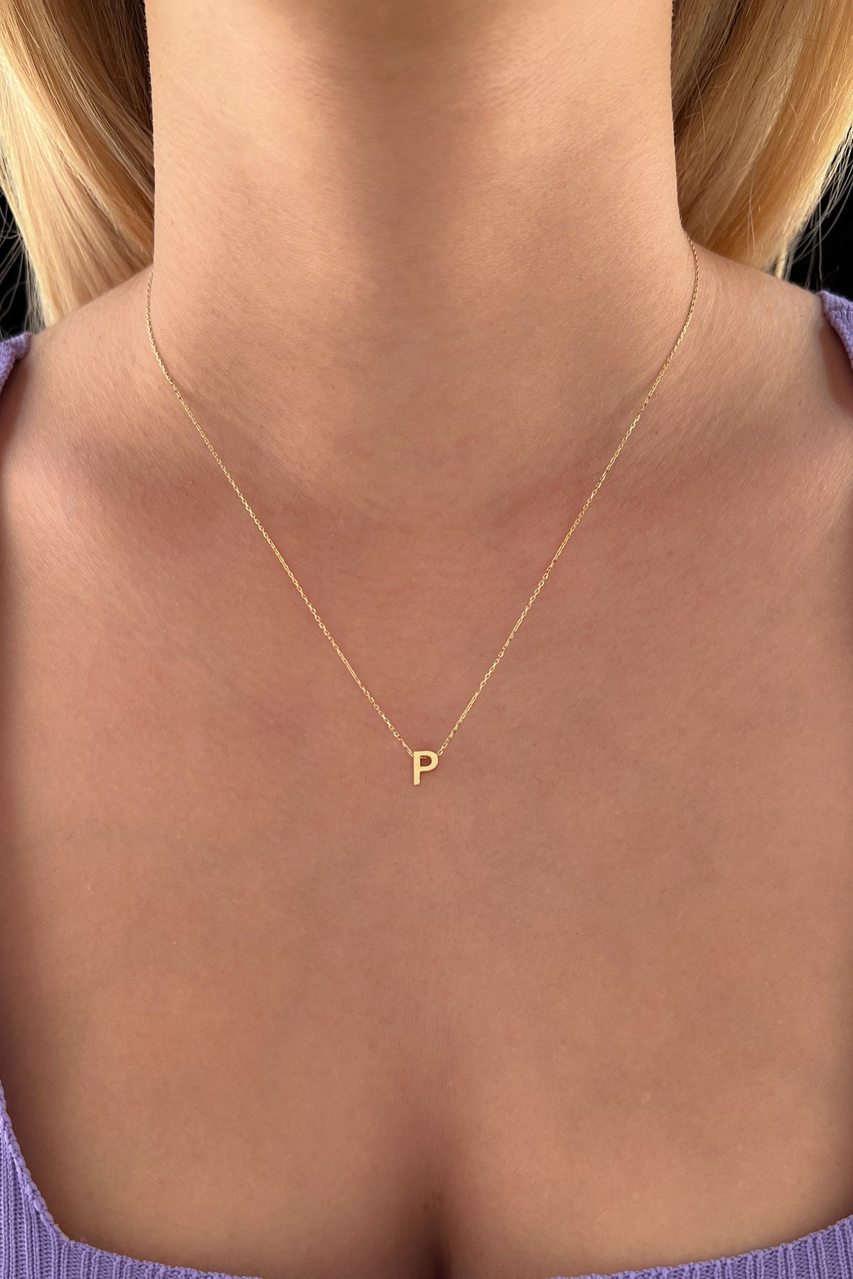14K Gold P Initial Necklace