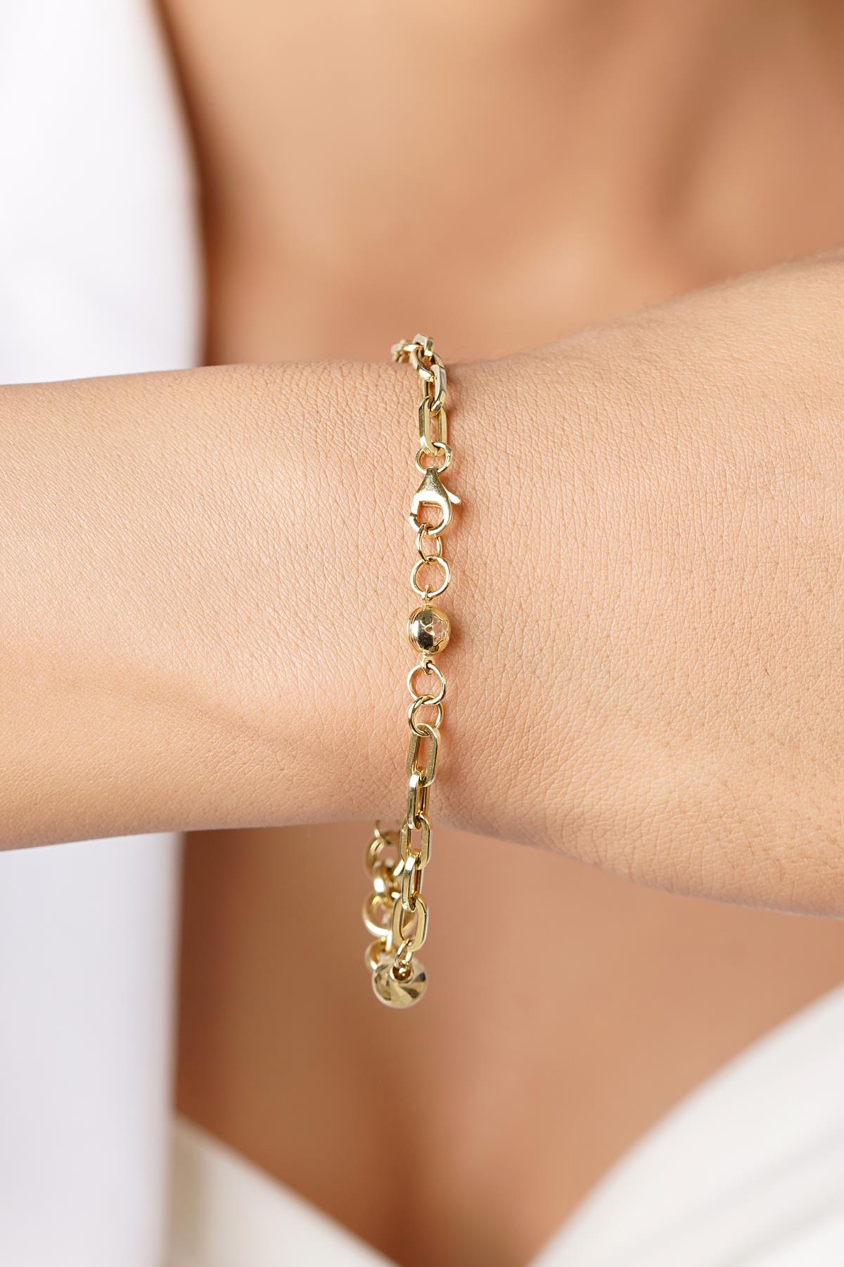14K Solid Gold Paperclip Evil Eye Special Designed Bracelet