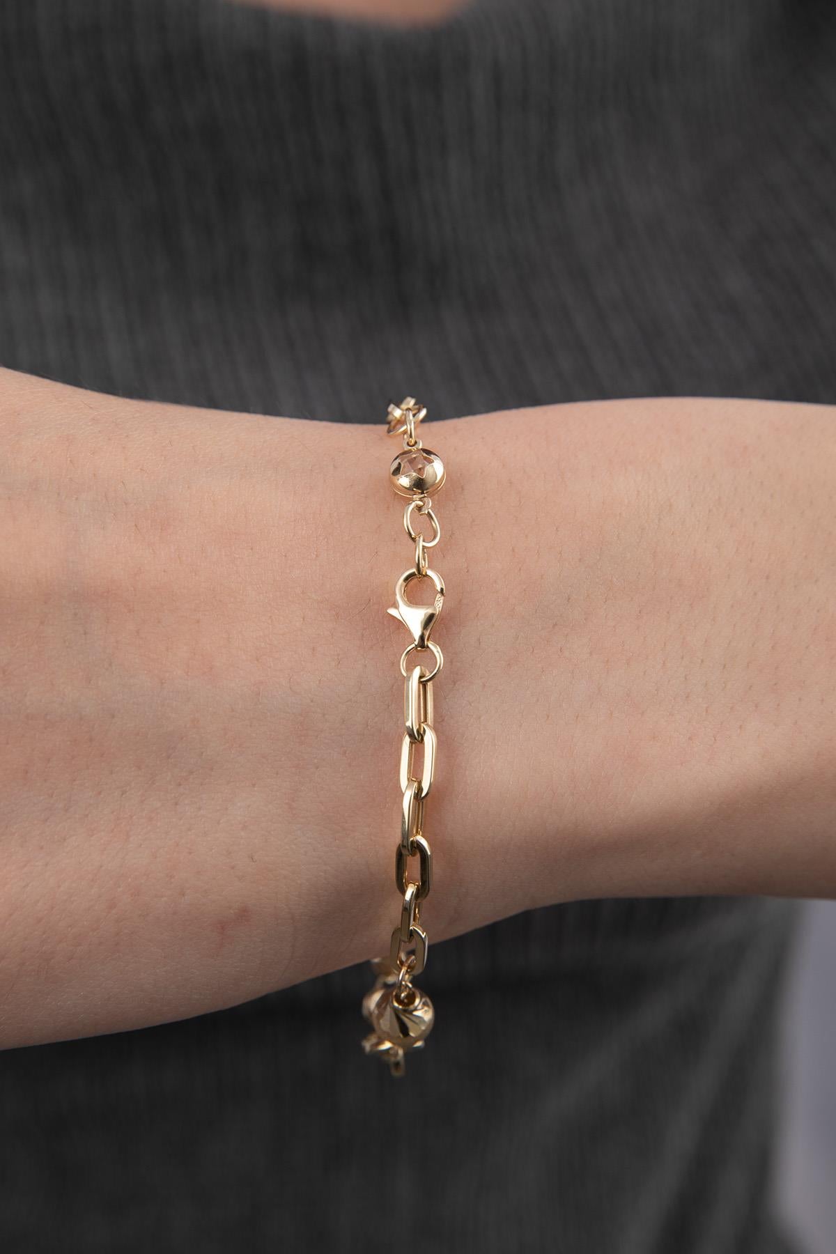 14K Gold Paperclip Evil Eye Special Designed Bracelet