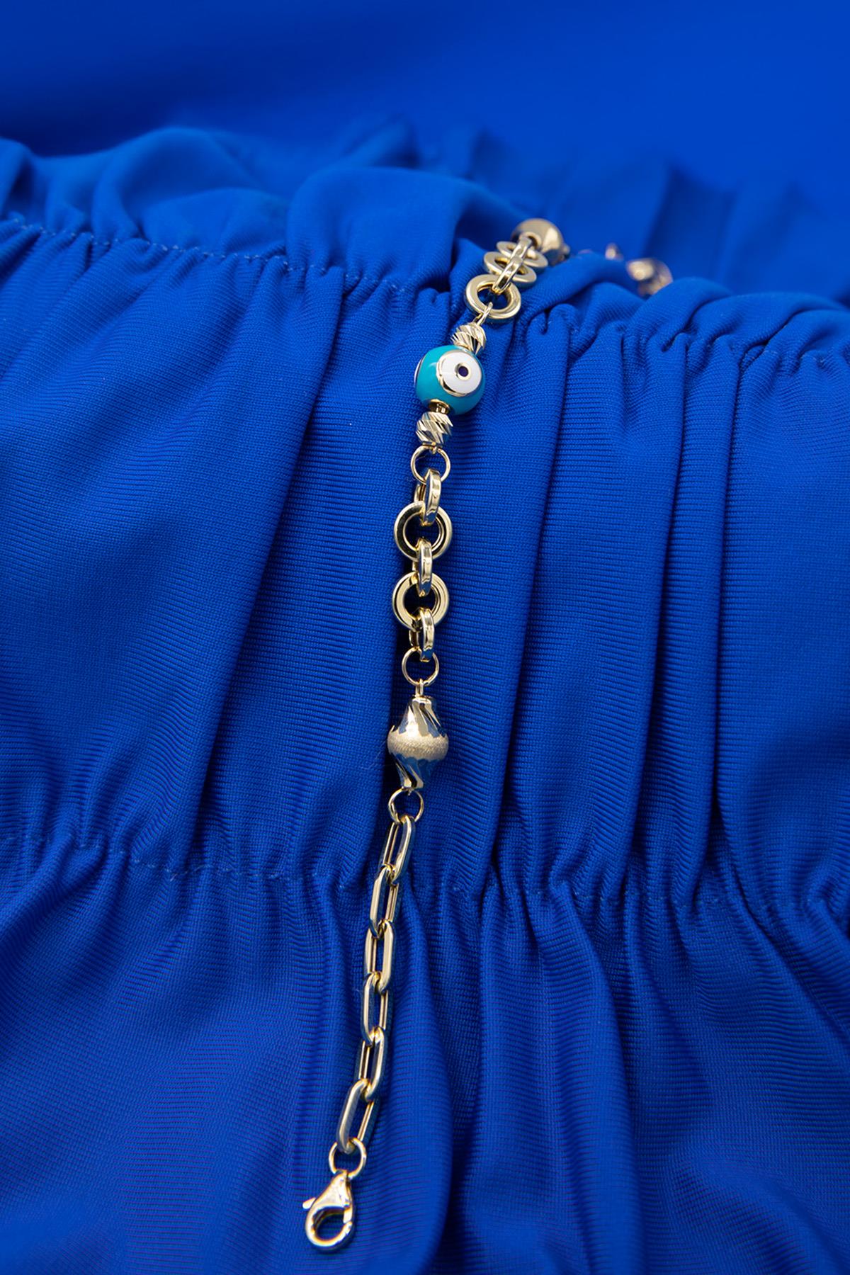 14K Gold Paperclip Evil Eye Special Designed Bracelet