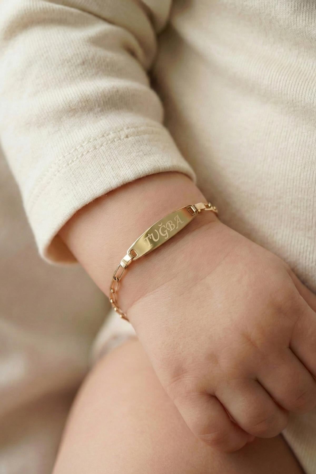 14K Gold Paperclip Oval Baby ID Bracelet
