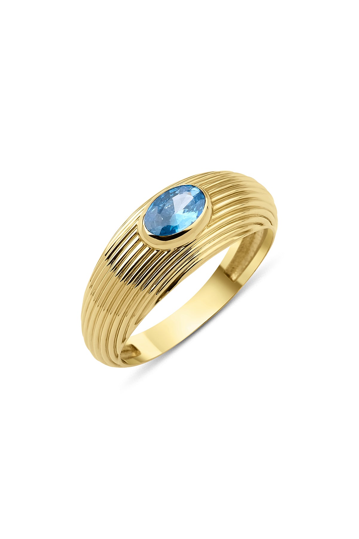 14K Gold Patterened Aquamarine Ring
