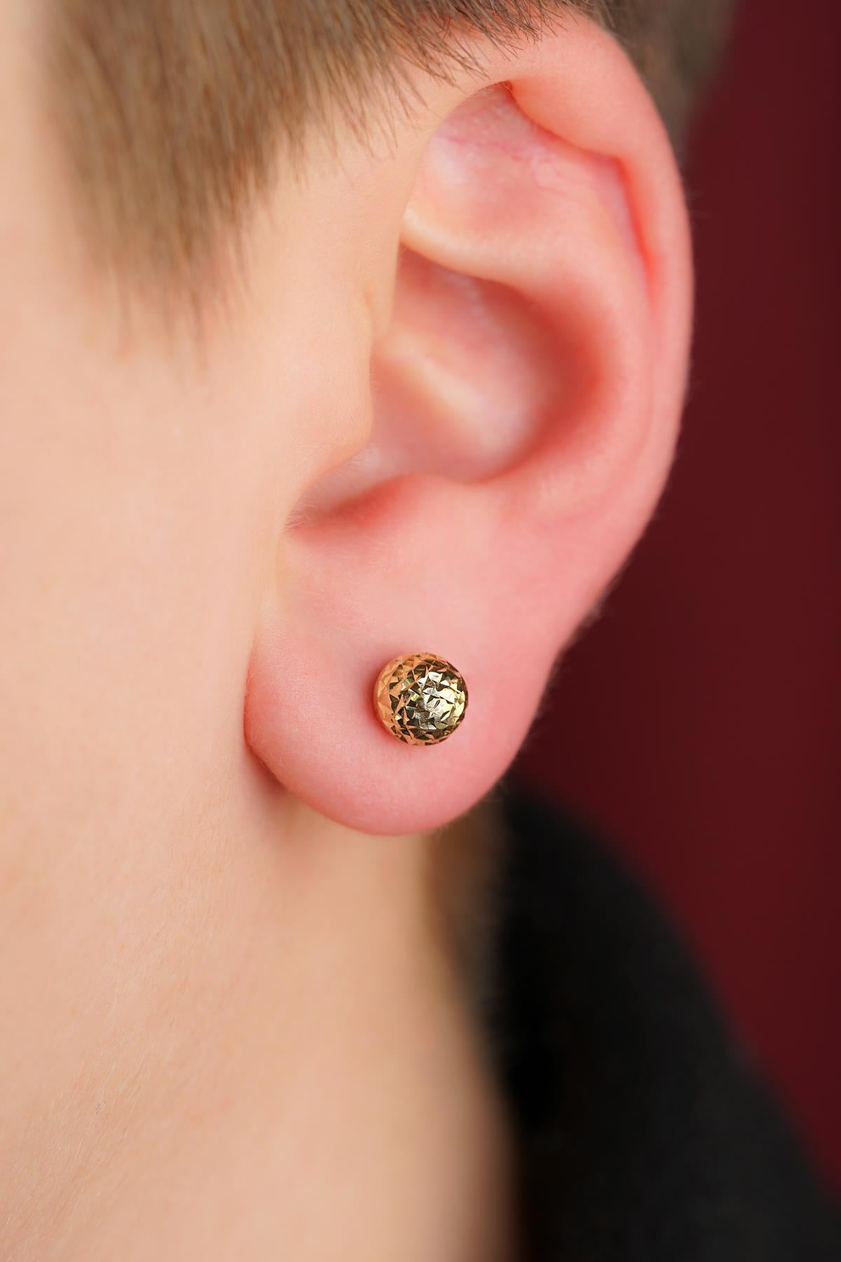 14K Gold Patterned Ball Men’s Earring