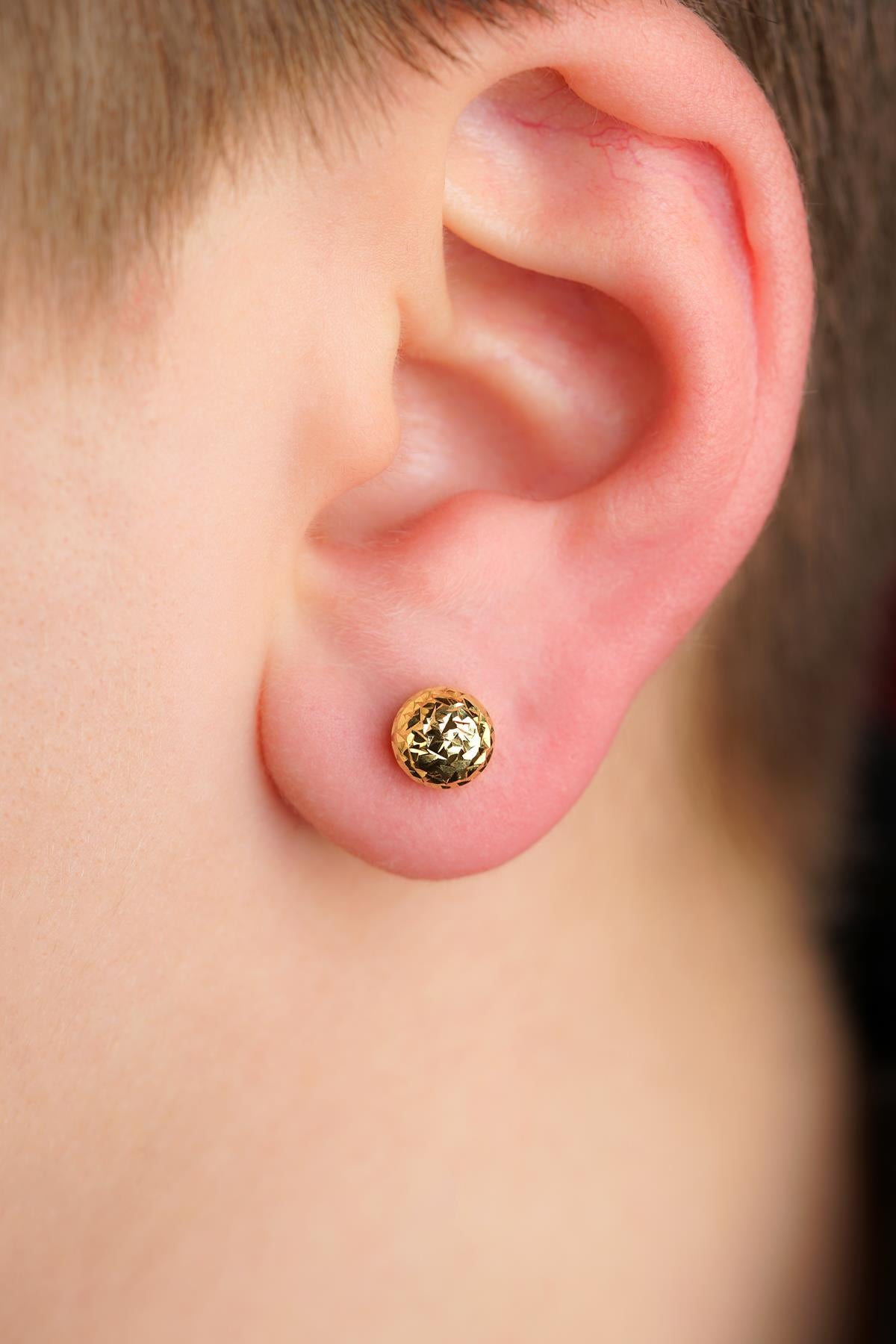 14K Gold Patterned Ball Men’s Earring
