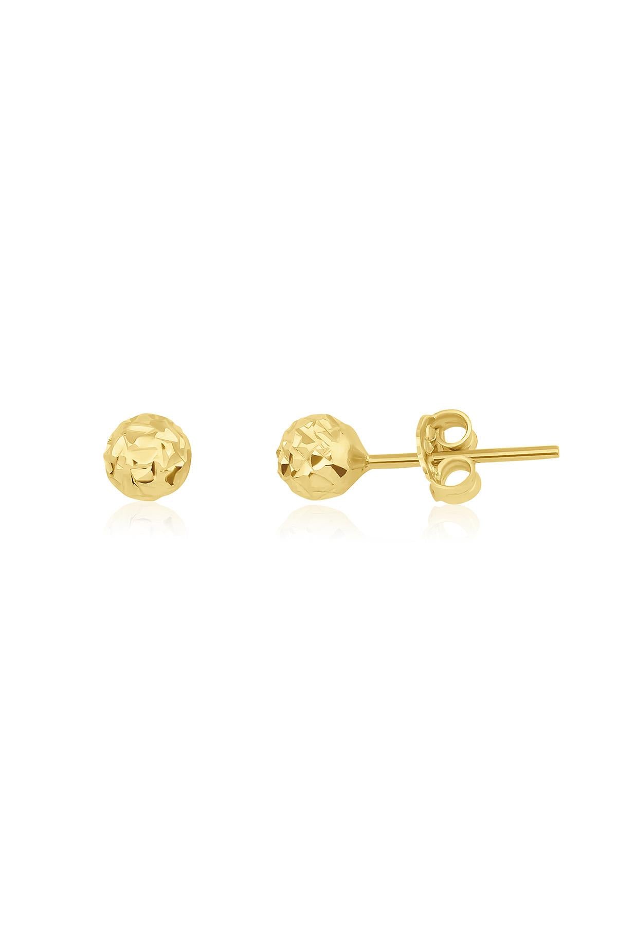 14K Gold Patterned Big Ball Stud Earrings