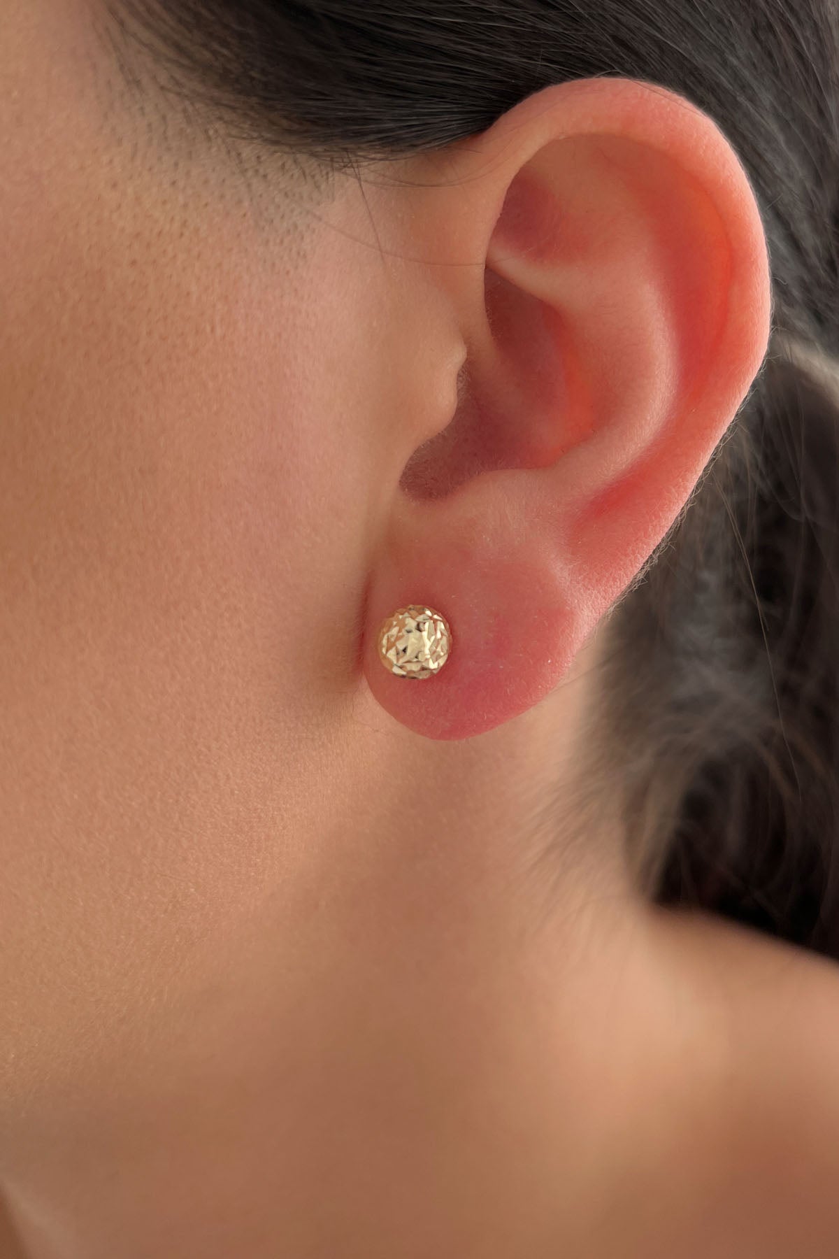 14K Gold Patterned Big Ball Stud Earrings