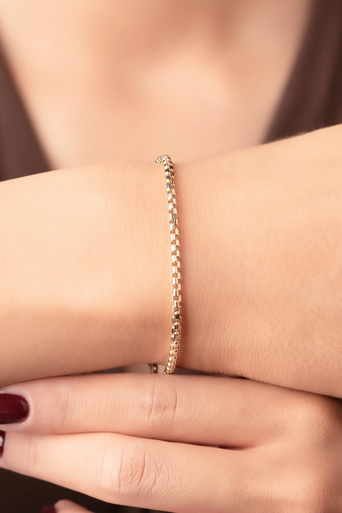 14K Gold Patterned Box Chain Bracelet 2.55 mm