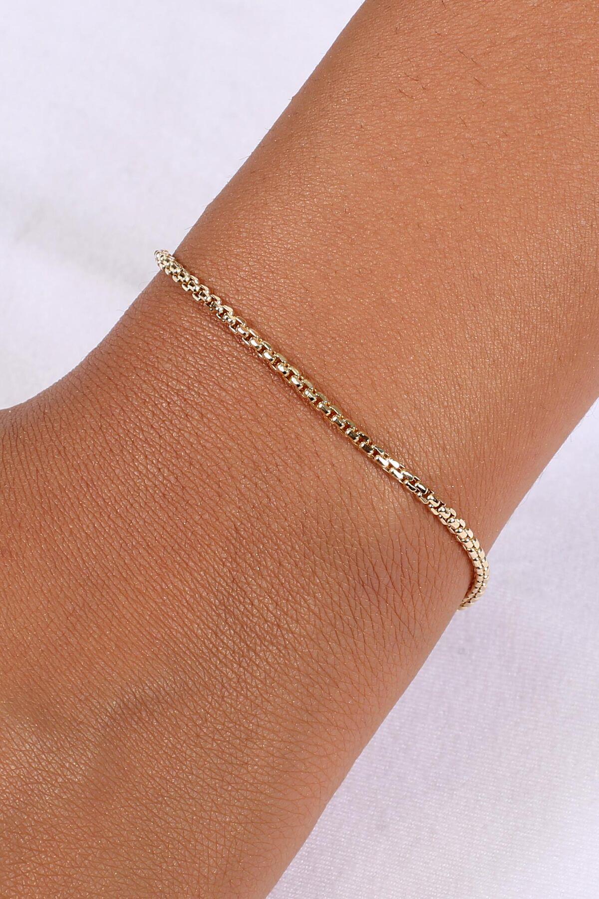 14K Gold Patterned Box Chain Bracelet