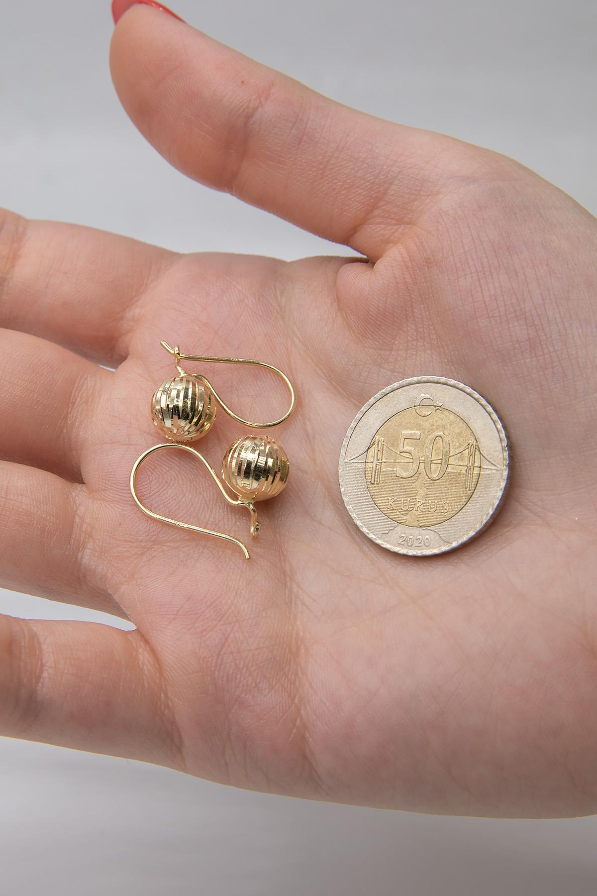 14K Gold Patterned Euroball Earrings ( Small )