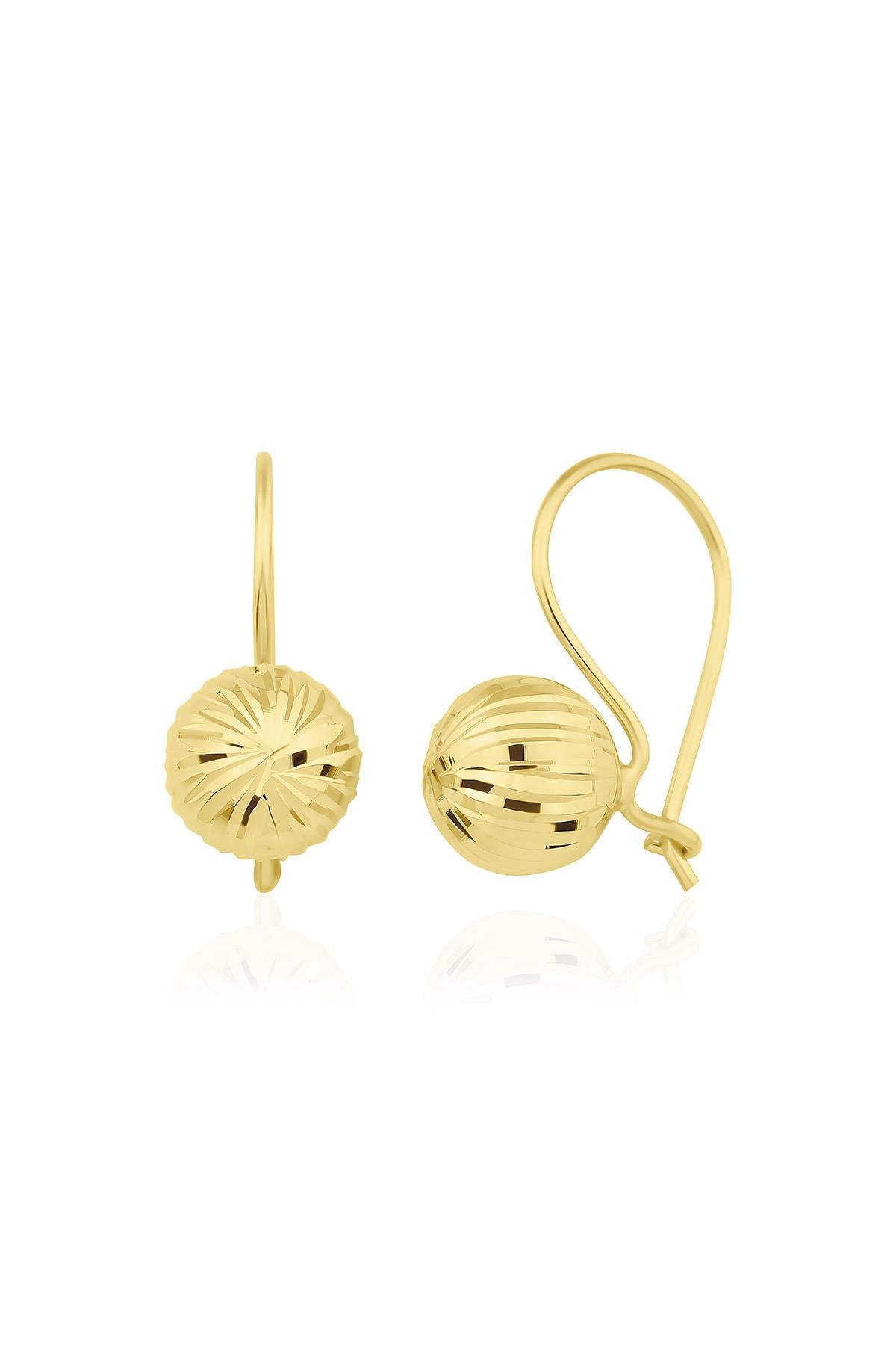 14K Gold Patterned Euroball Earrings ( Small )