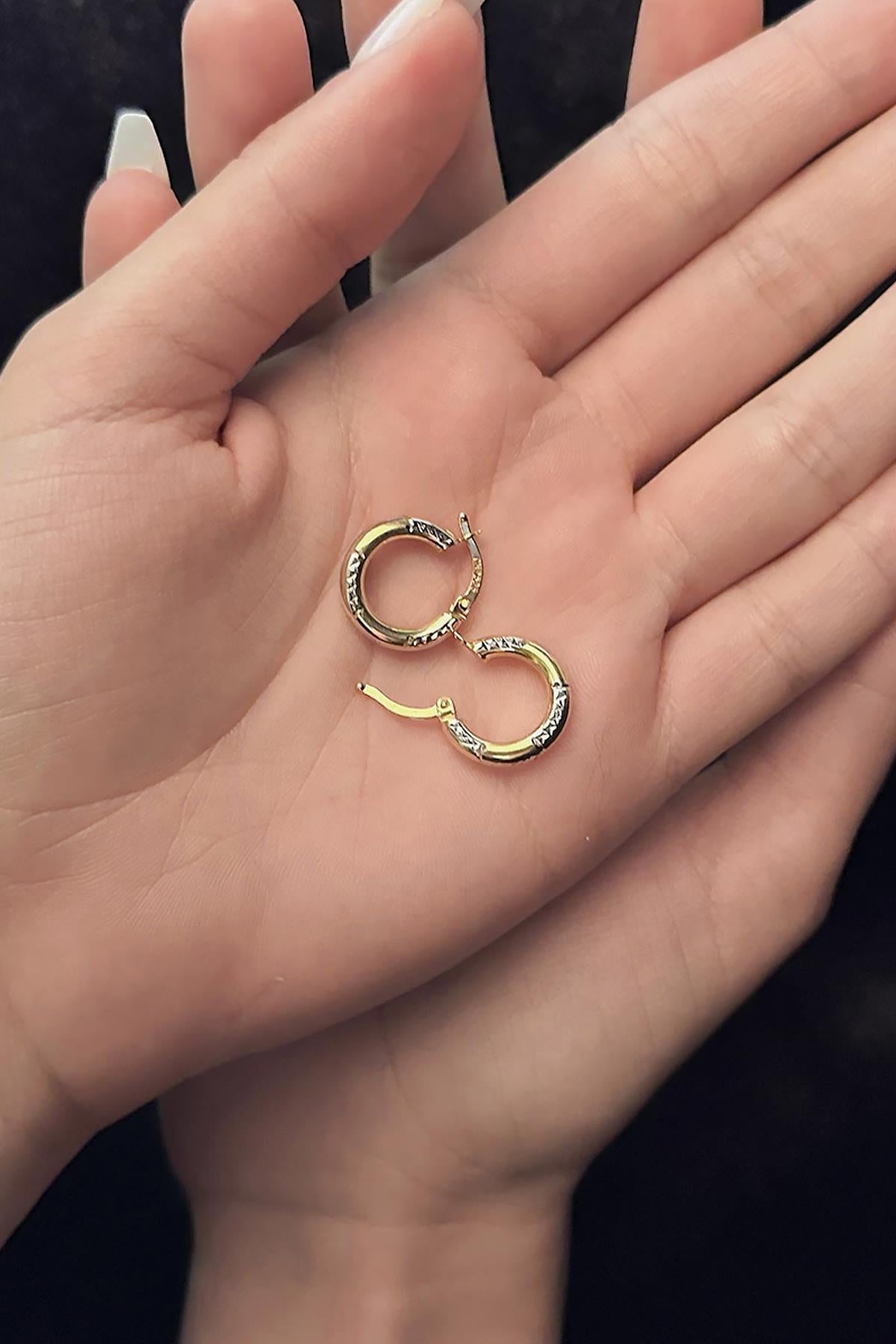 14K Gold Patterned Hoop Earrings
