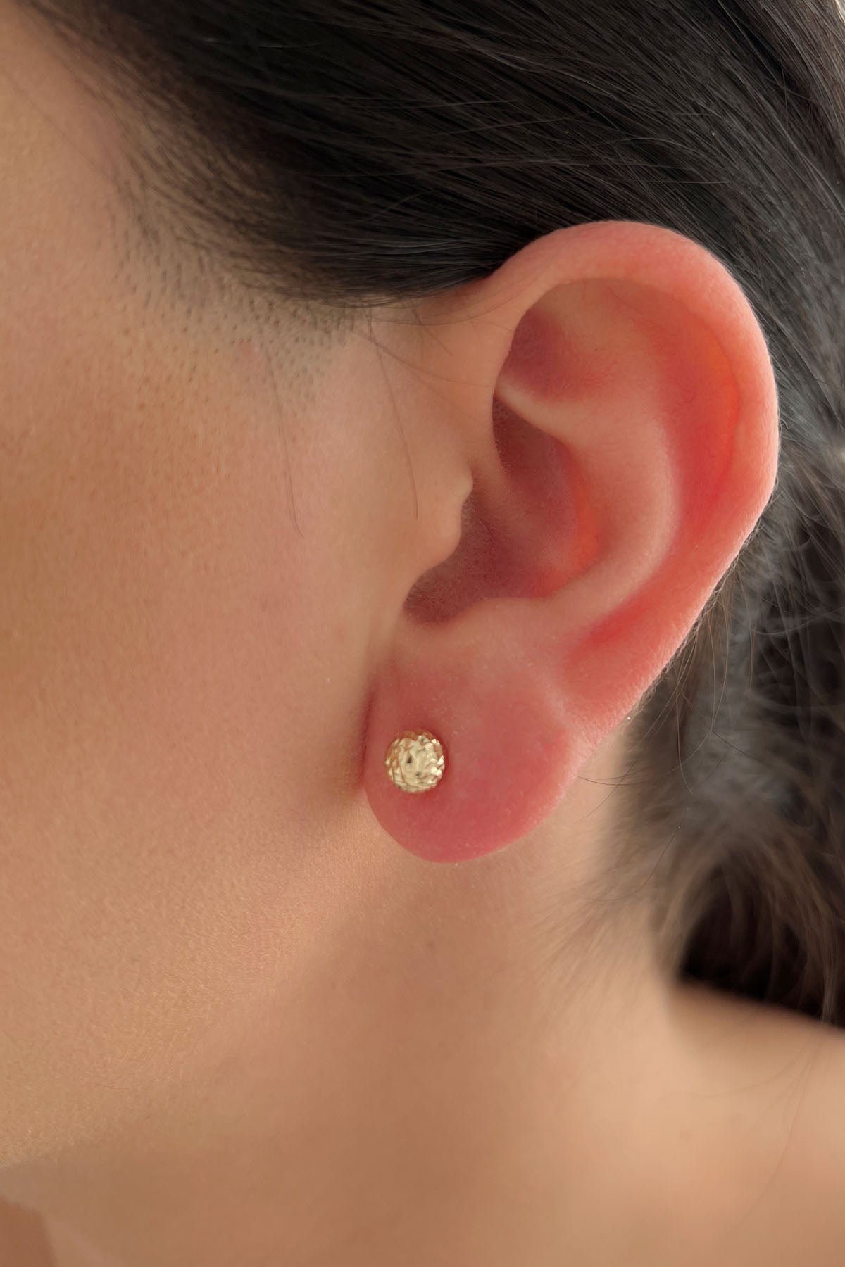 14K Gold Patterned Medium Ball Stud Earrings