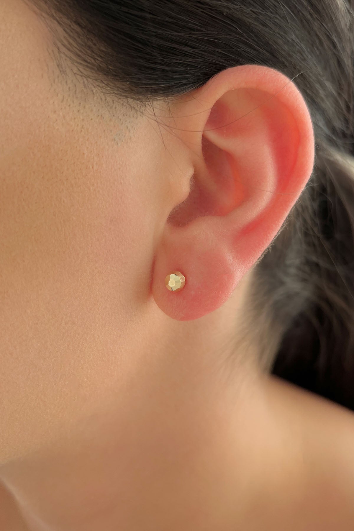 14K Gold Patterned Small Ball Stud Earrings