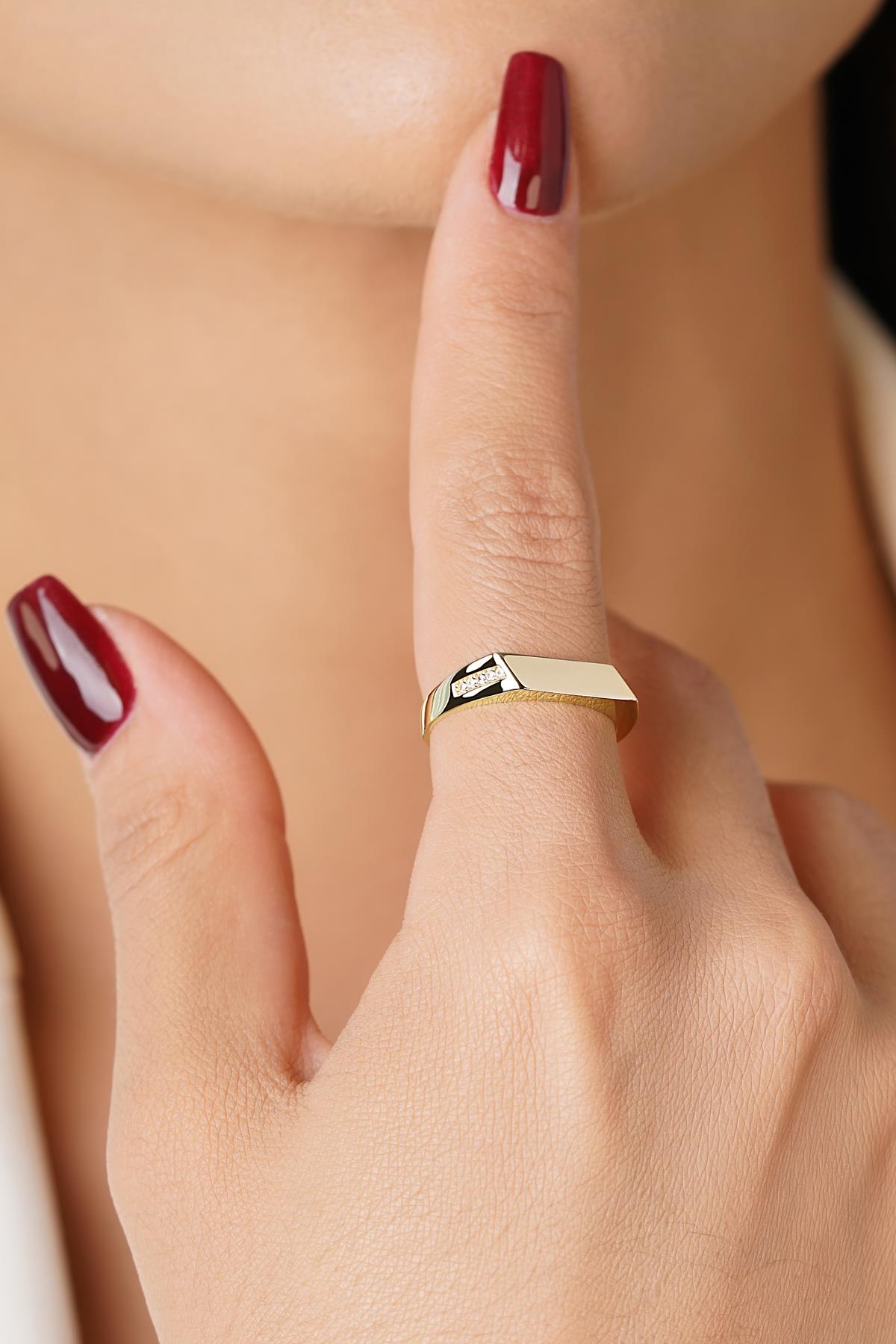 14K Solid Gold Pave Asymmetrical Design Ring