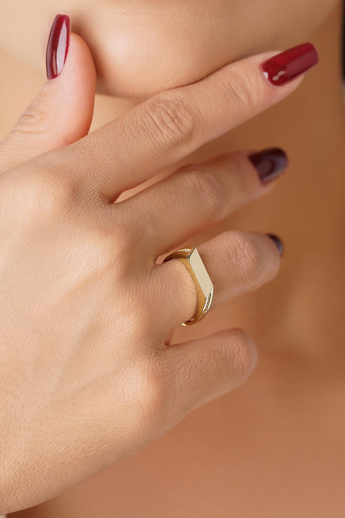 14K Solid Gold Pave Asymmetrical Design Ring