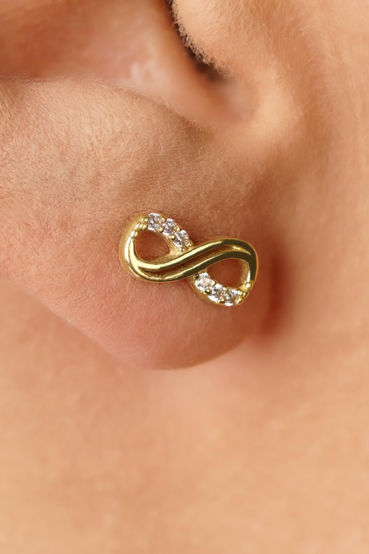 14K Gold Pave Infinity Stud Earrings
