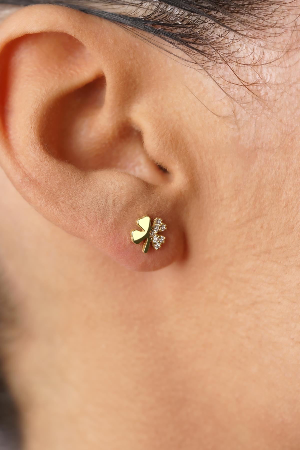 14K Gold Pave Lucky Clover Studs