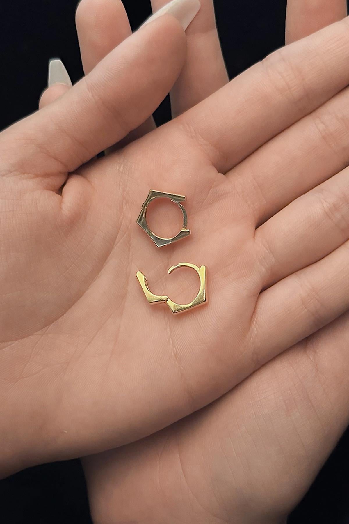 14K Gold Pentagon Shape Huggie Earrings