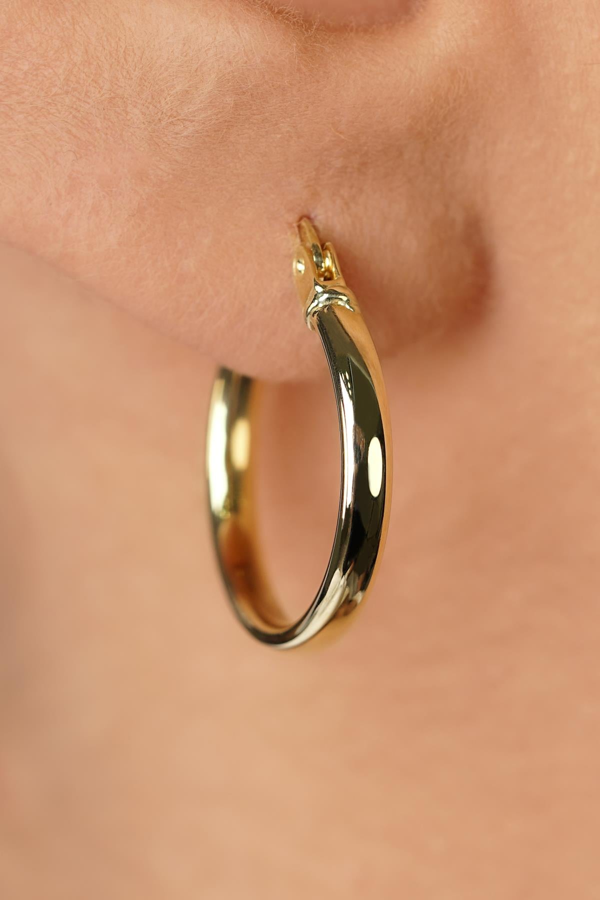 14K Gold Plain Tube Hoop Earrings