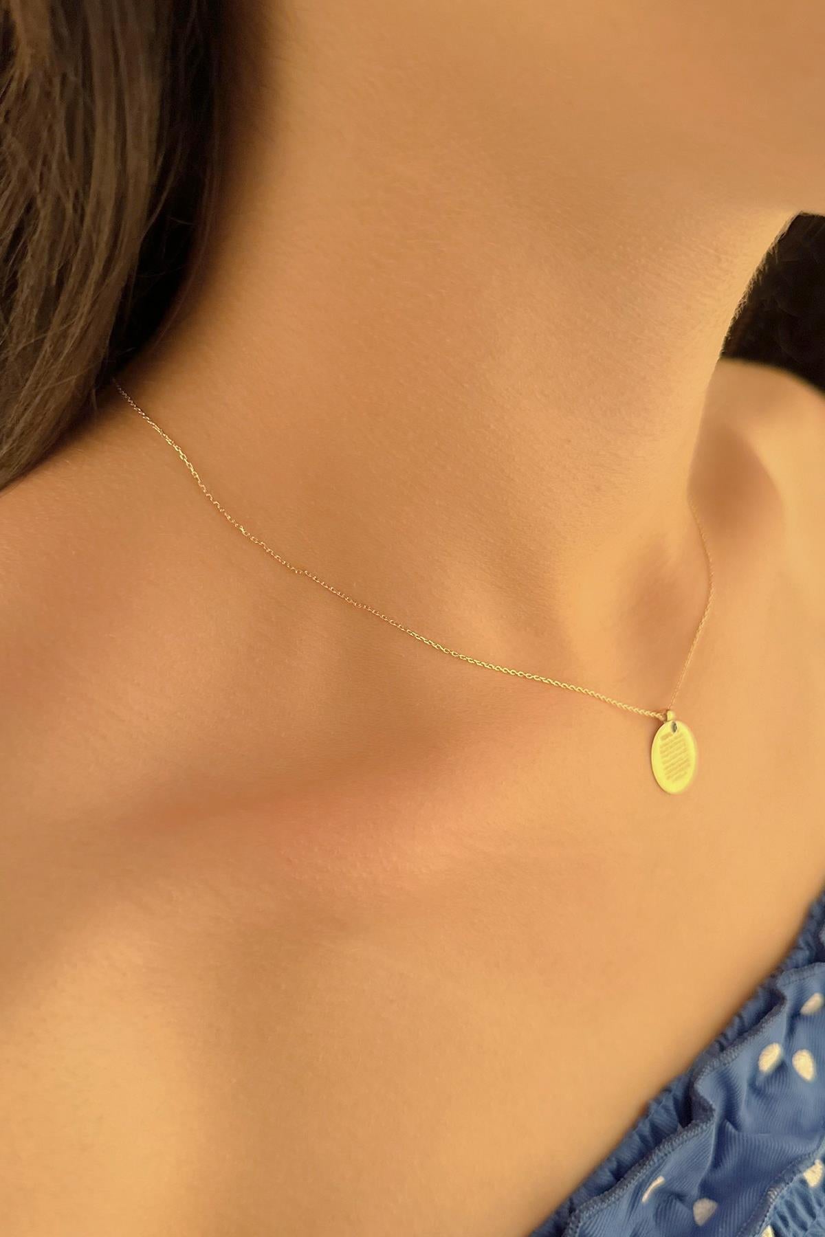 14K Gold Prayer Protection Written Round Evil Eye Necklace   0.590 inch