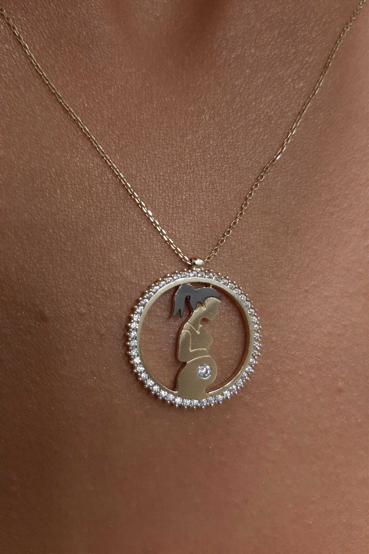 14K Gold Mother and Baby Necklace