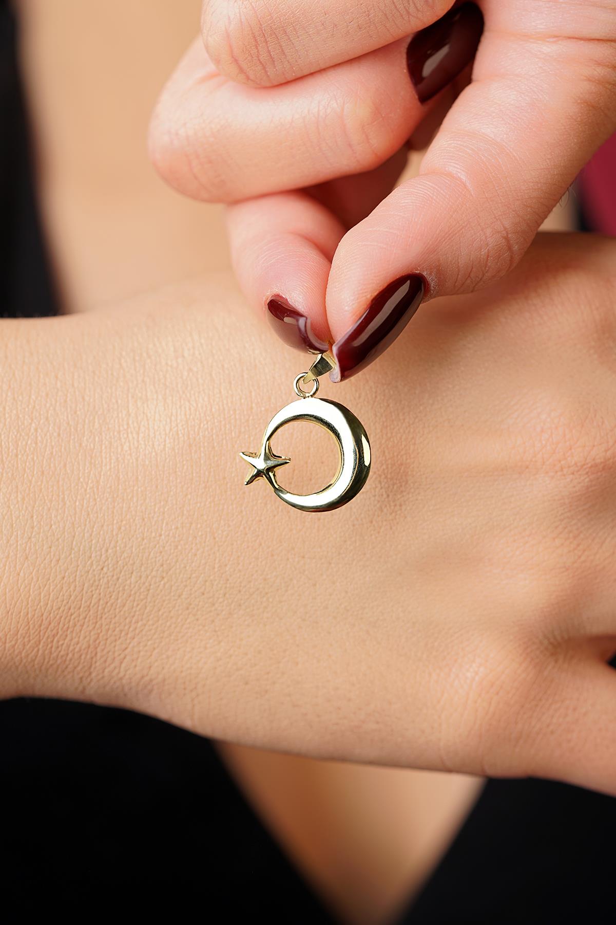 14K Gold Puff Moon star Charm