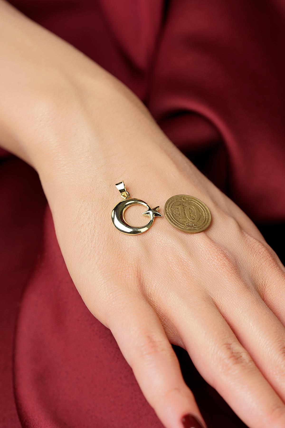14K Gold Puff Moon star Charm