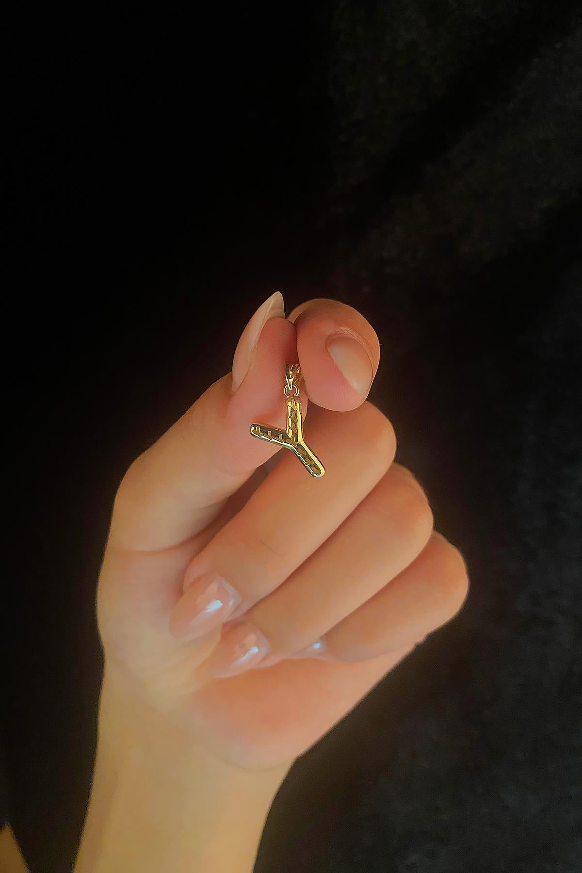 14K Gold Puff Y Letter Charm