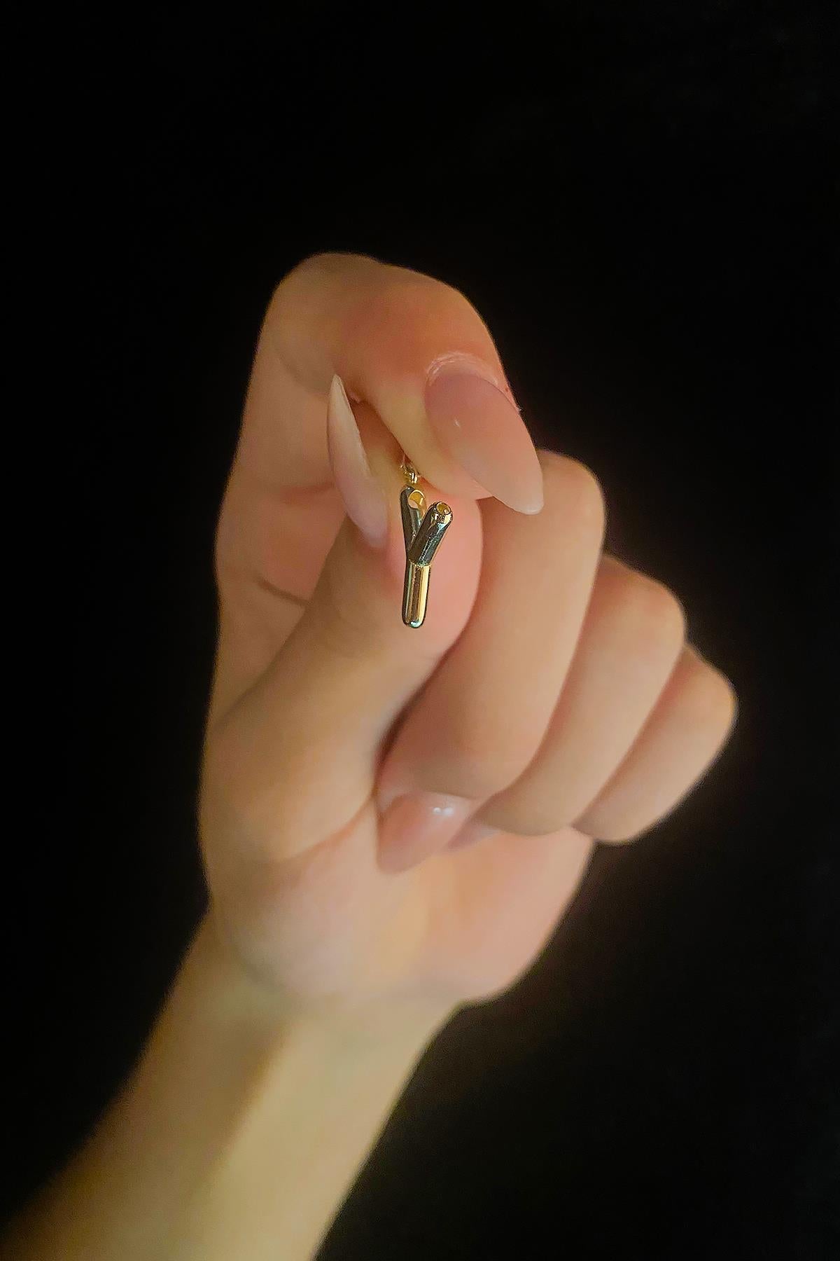 14K Gold Puff Y Letter Charm