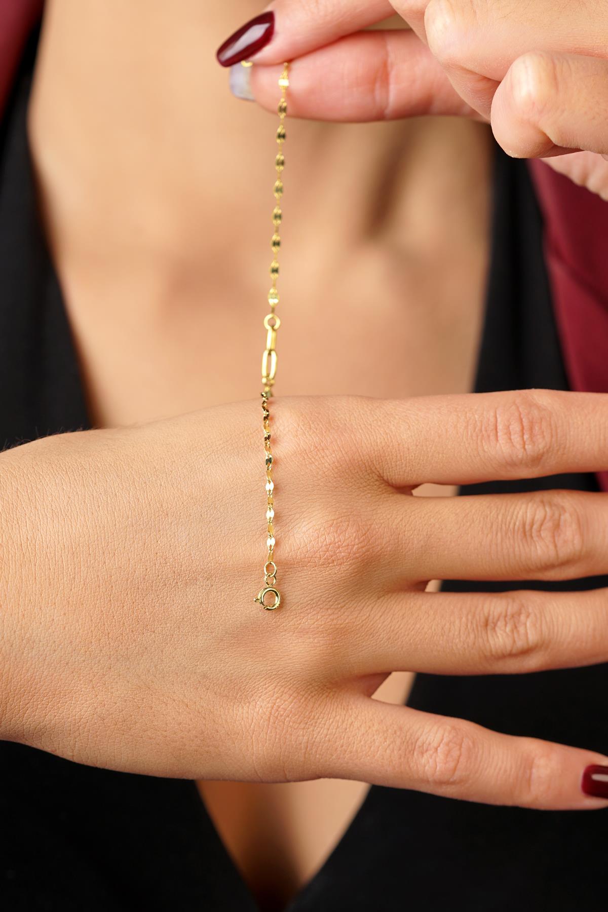 14K Gold Puffy Star Charm Mirror Bracelet