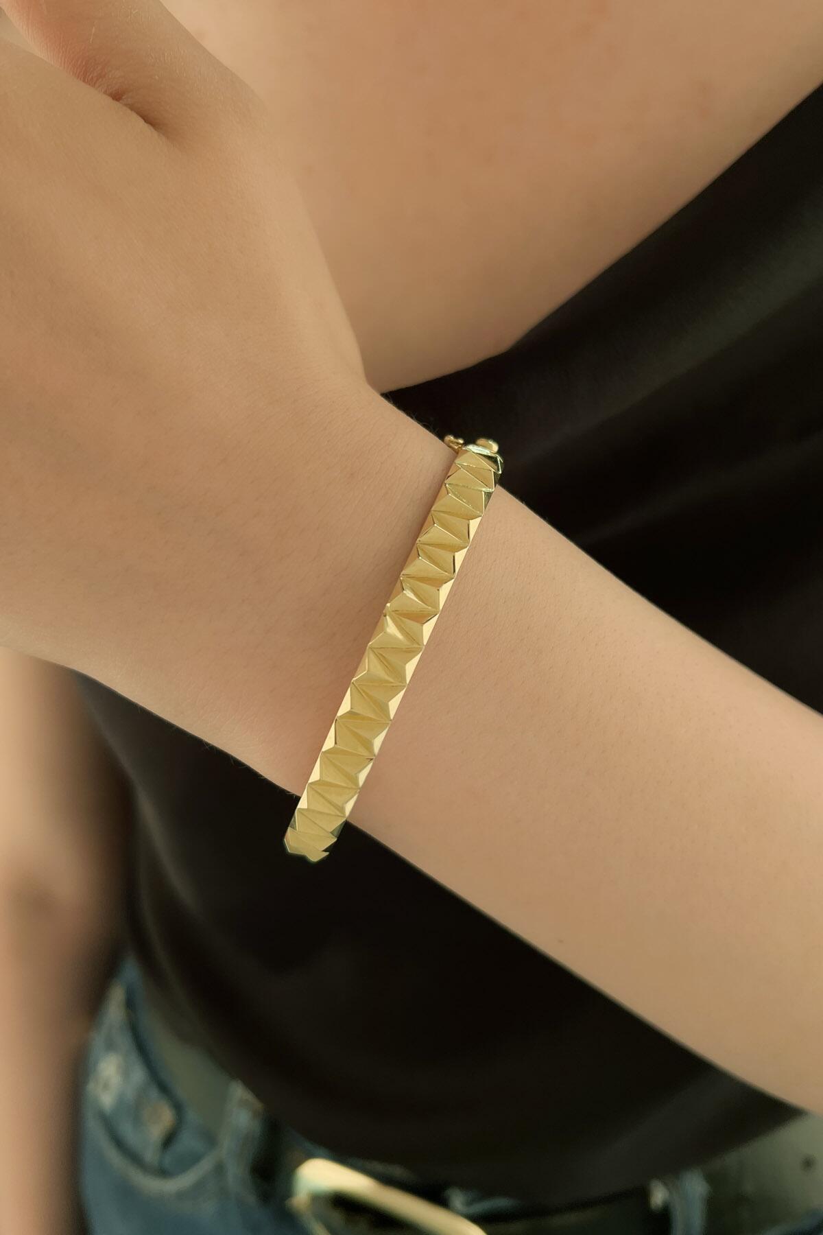 14K Gold Pyramid Cuff bracelet