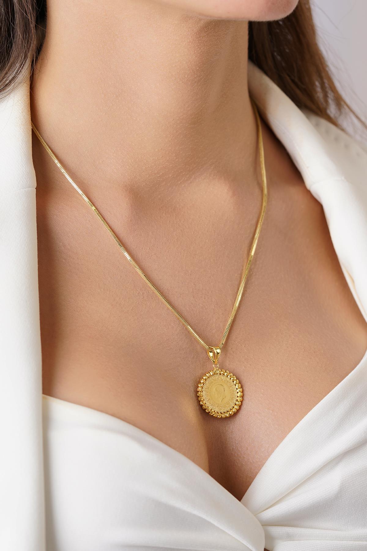 14K Gold Quarter Coin with Box Chain Necklace