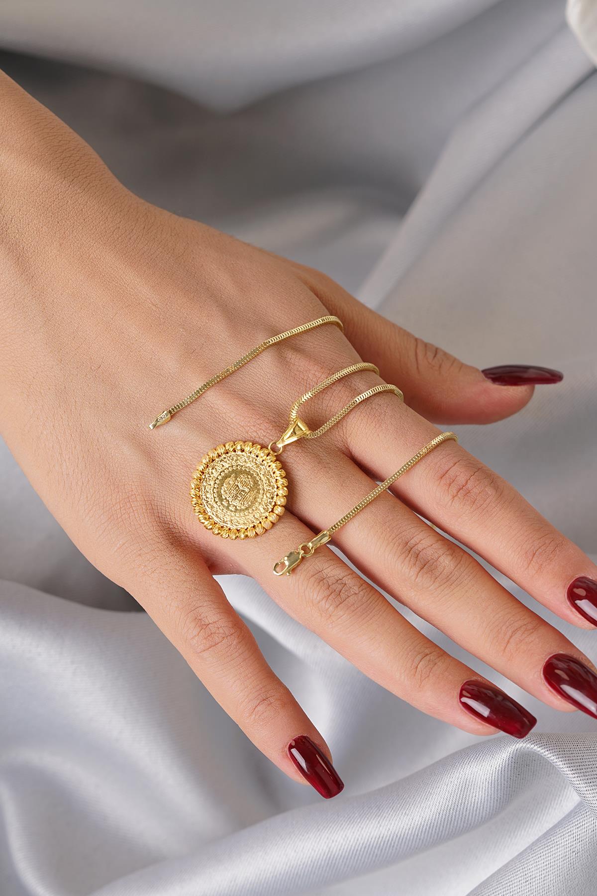 14K Gold Quarter Coin with Box Chain Necklace