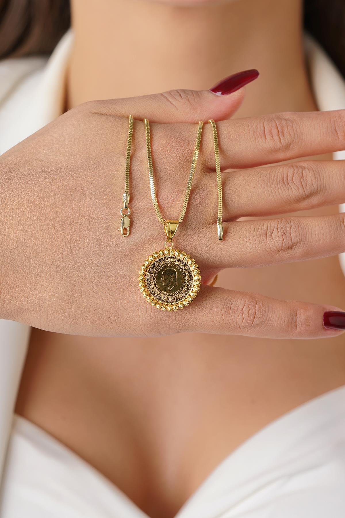 14K Gold Quarter Coin with Box Chain Necklace