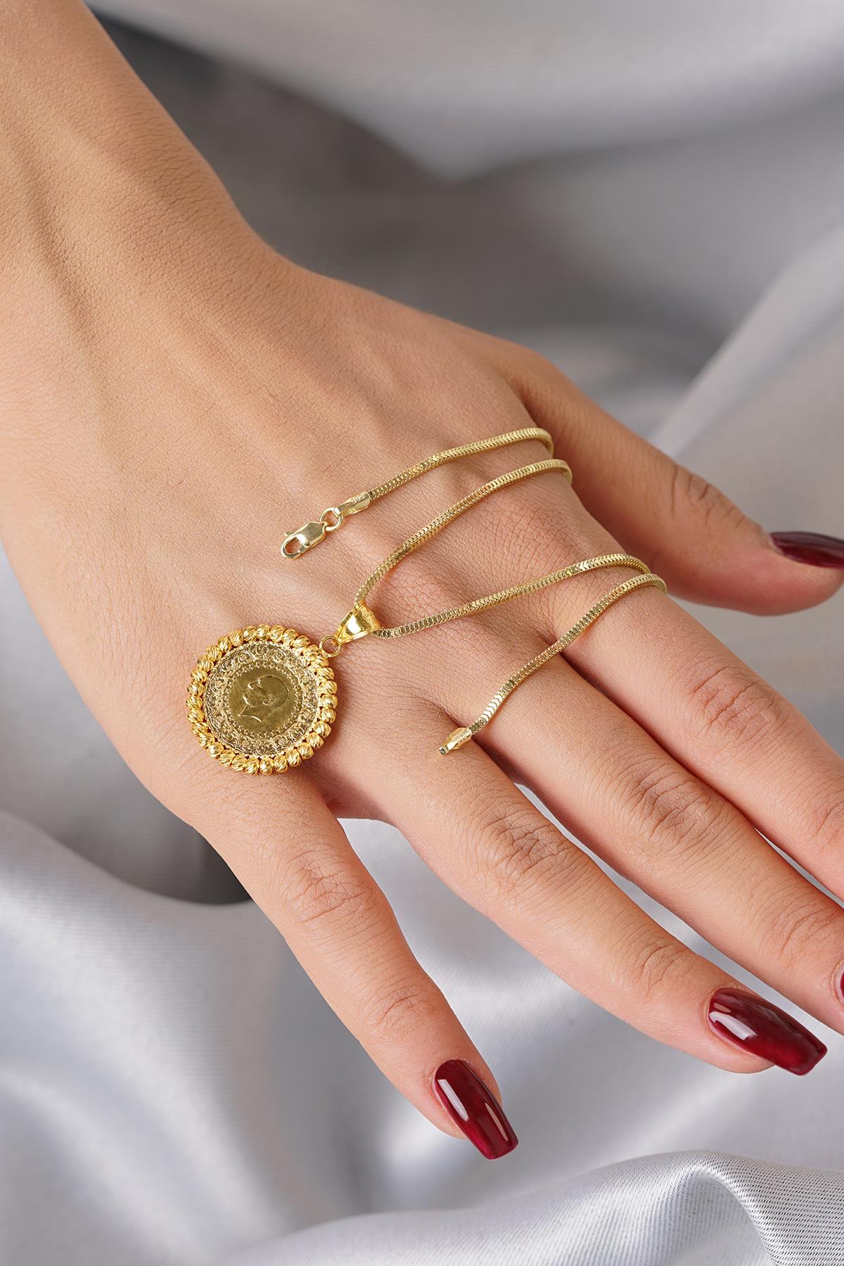 14K Gold Quarter Coin with Box Chain Necklace