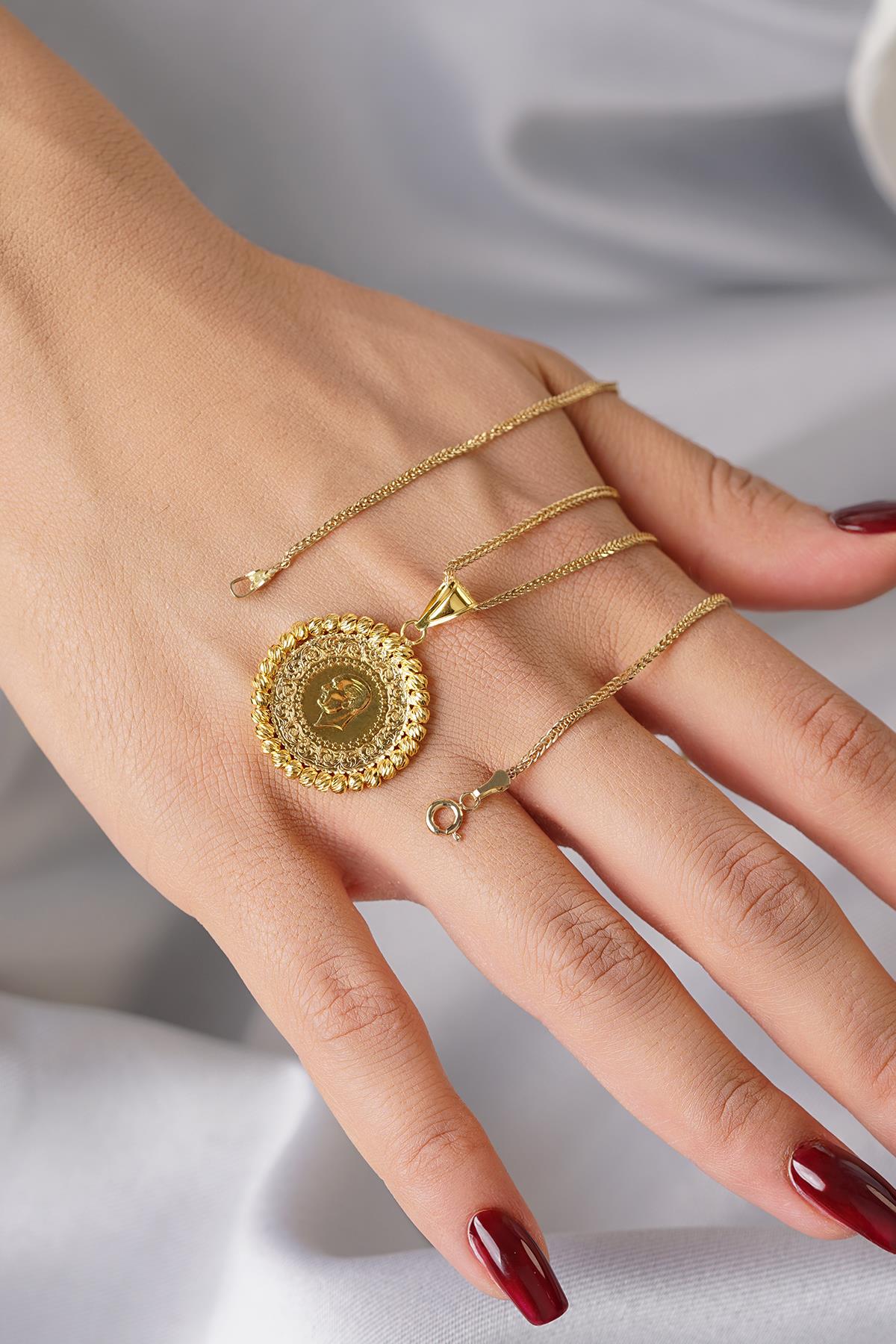 14K Solid Gold Quarter Coin with Silk Chain Necklace